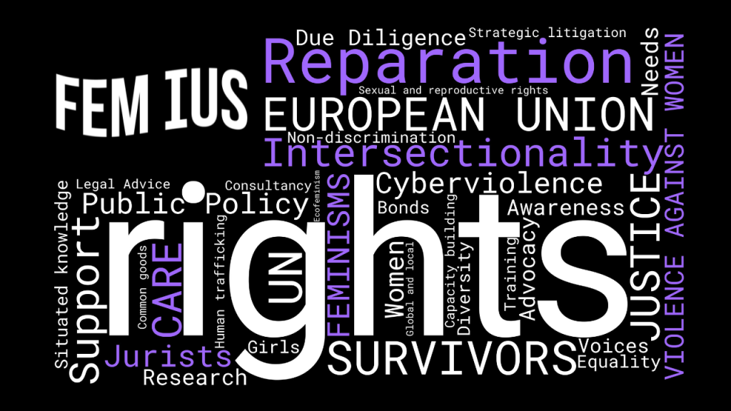 Nube con palabras clave para Fem Ius